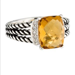 David Yurman Petite Wheaton Ring-Citrine &Diamonds